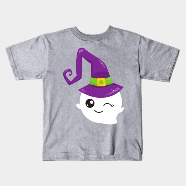 Halloween, Ghost, Witch Hat, Trick Or Treat, Boo Kids T-Shirt by Jelena Dunčević